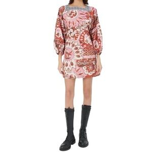 CHUFY Dennis Organic Cotton Mini Dress Open Back Bow Tied in Hans Red NEW $455